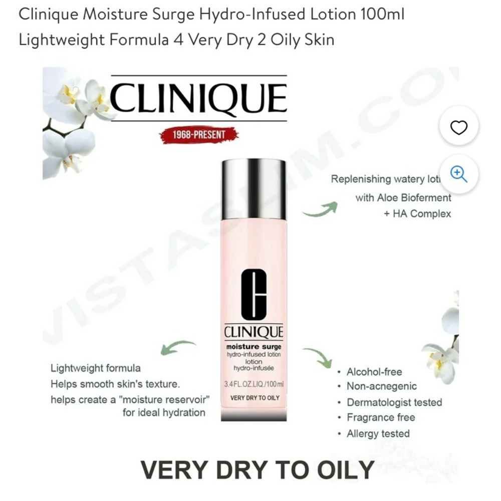 Clinique moisture surge hydro-infused lotion. 3.4os